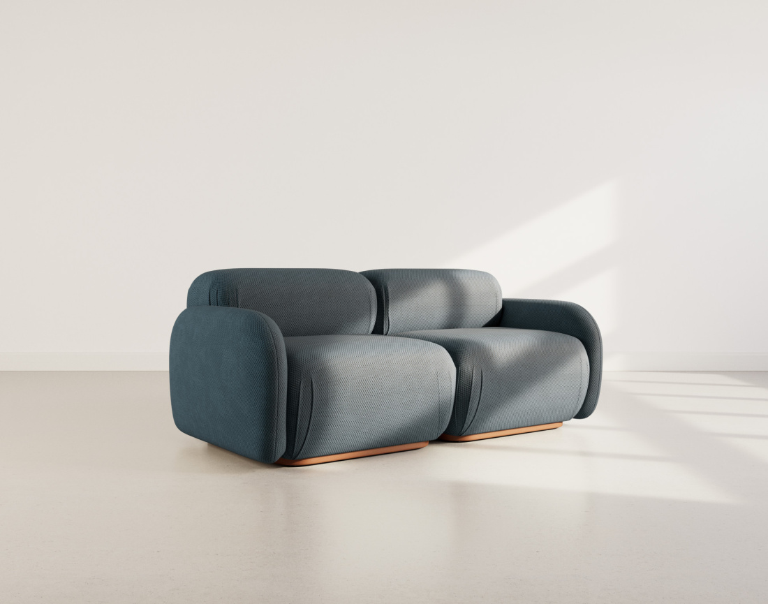 Canapé droit modulable 2 places en velours texturé Penelope