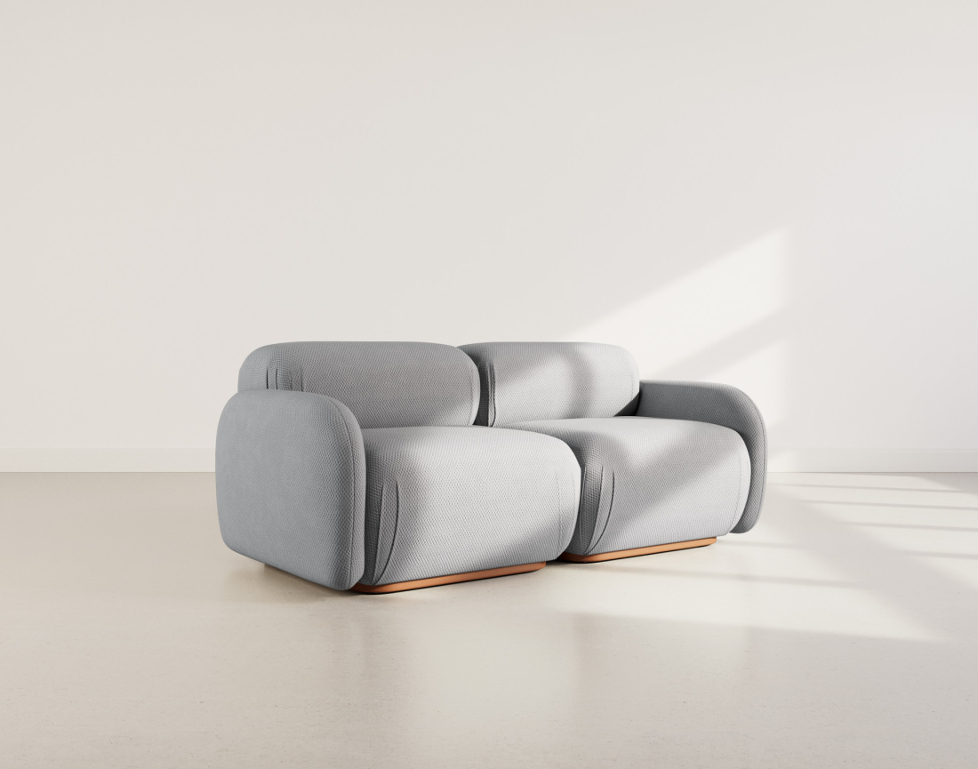 Canapé droit modulable 2 places en velours texturé Penelope