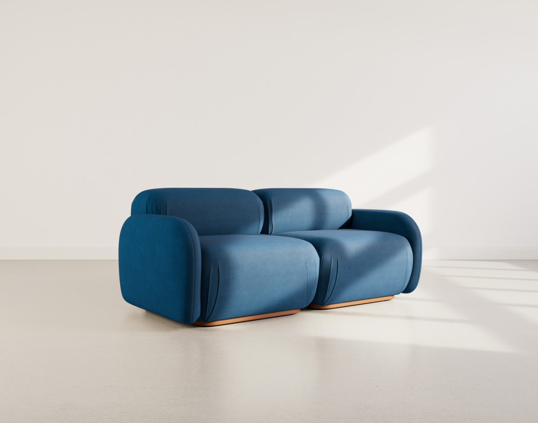 Canapé droit modulable 2 places en velours texturé Penelope