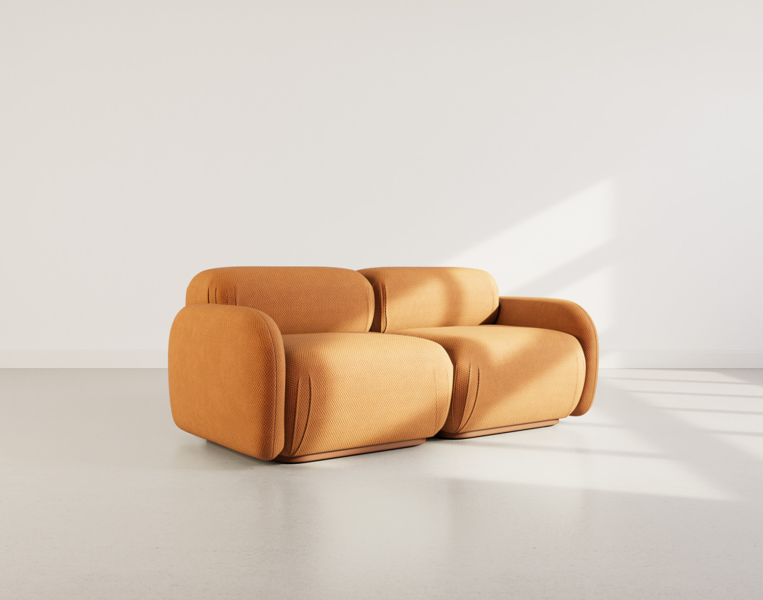 Canapé droit modulable 2 places en velours texturé Penelope