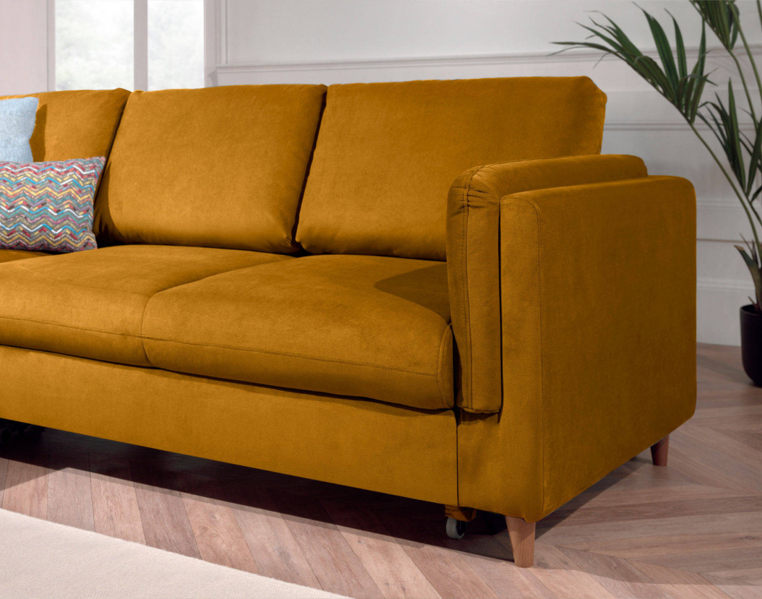 Canapé d'angle gauche convertible 5 places en velours Brooke