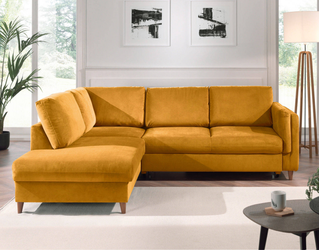 Canapé d'angle gauche convertible 5 places en velours Brooke