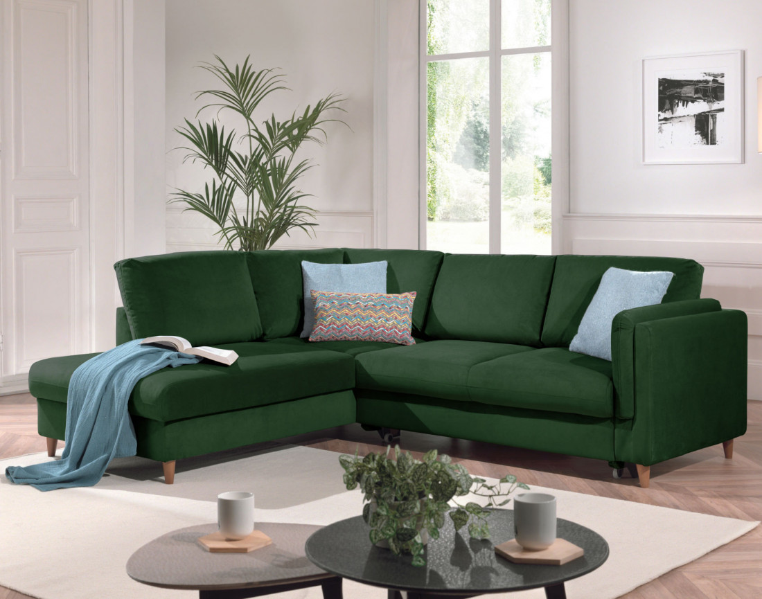 Canapé d'angle gauche convertible 5 places en velours Brooke