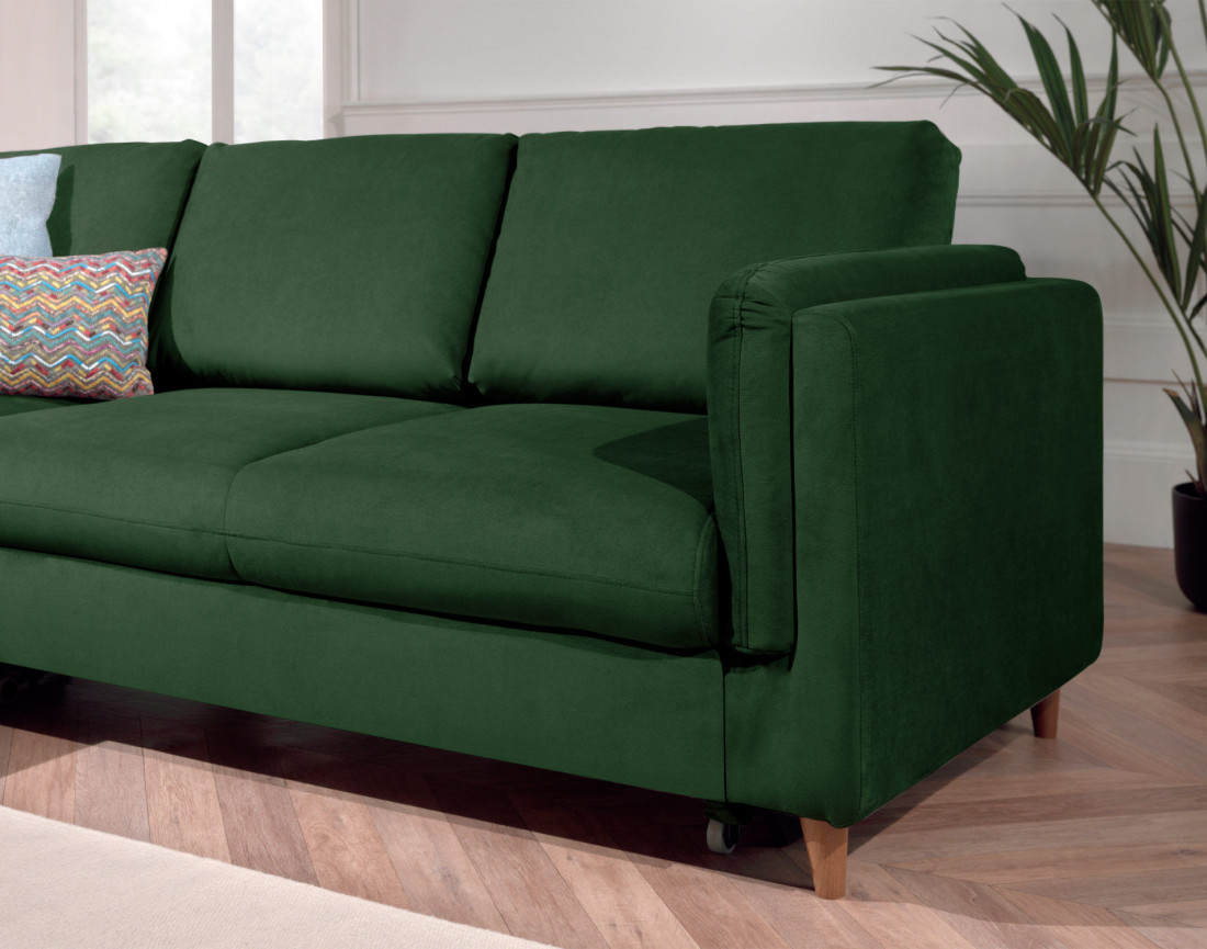 Canapé d'angle gauche convertible 5 places en velours Brooke