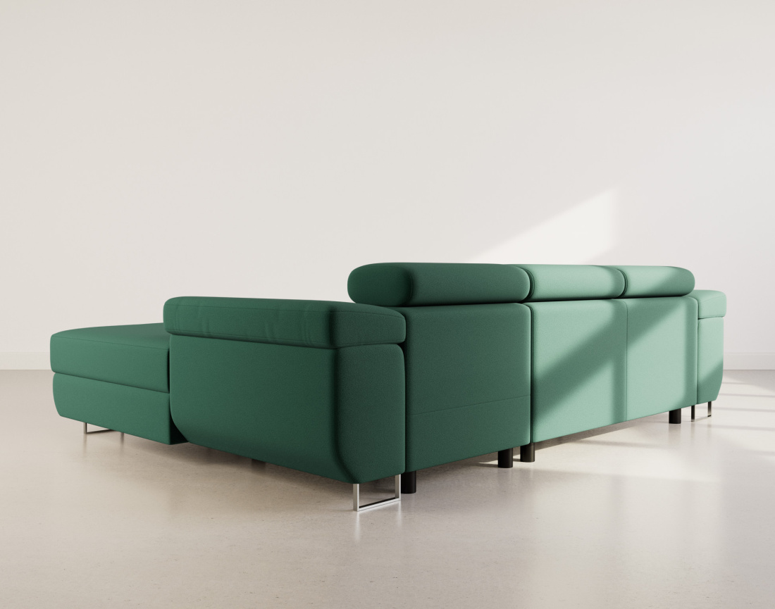 Canapé d'angle droit 6 places convertible avec coffre et têtières réglables en velours Pablo