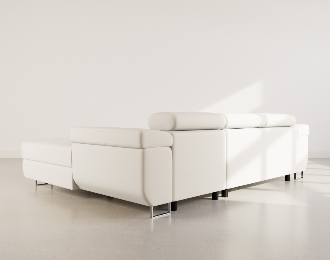 Canapé d'angle droit 6 places convertible avec coffre et têtières réglables en velours Pablo