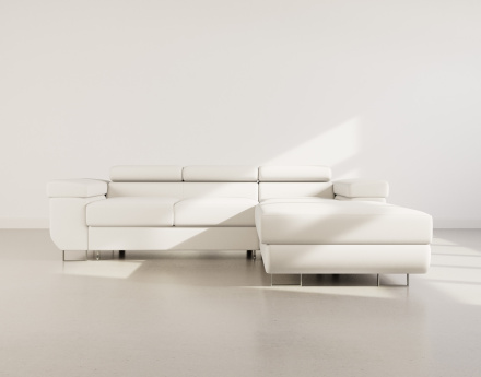 Canapé d'angle droit 6 places convertible avec coffre et têtières réglables en velours Pablo