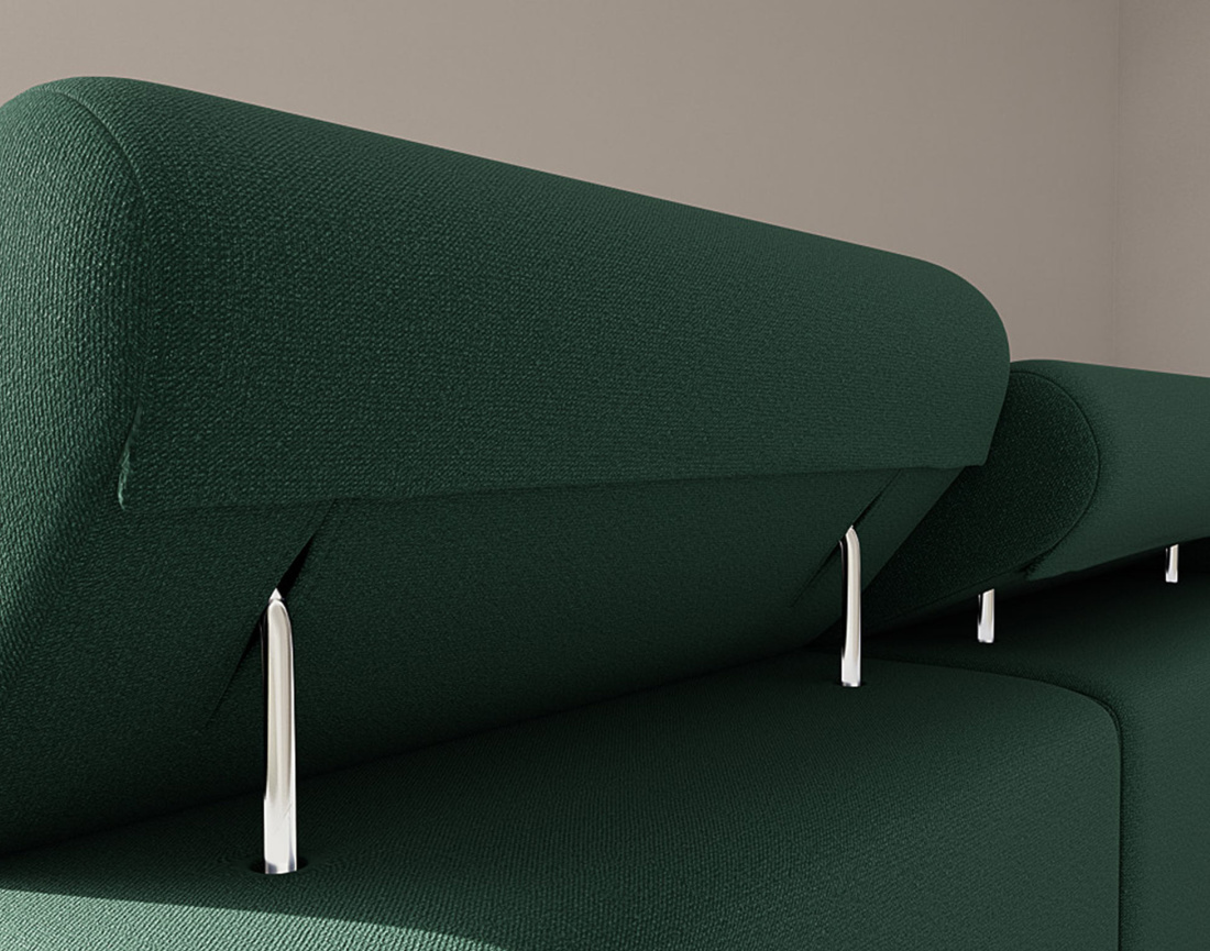 Canapé d'angle droit 6 places convertible avec coffre et têtières réglables en velours Pablo