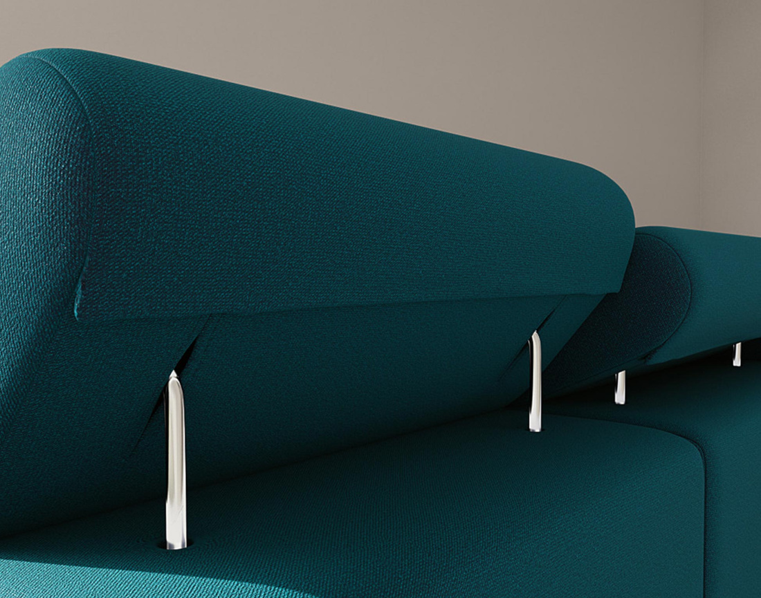 Canapé d'angle droit 6 places convertible avec coffre et têtières réglables en velours Pablo