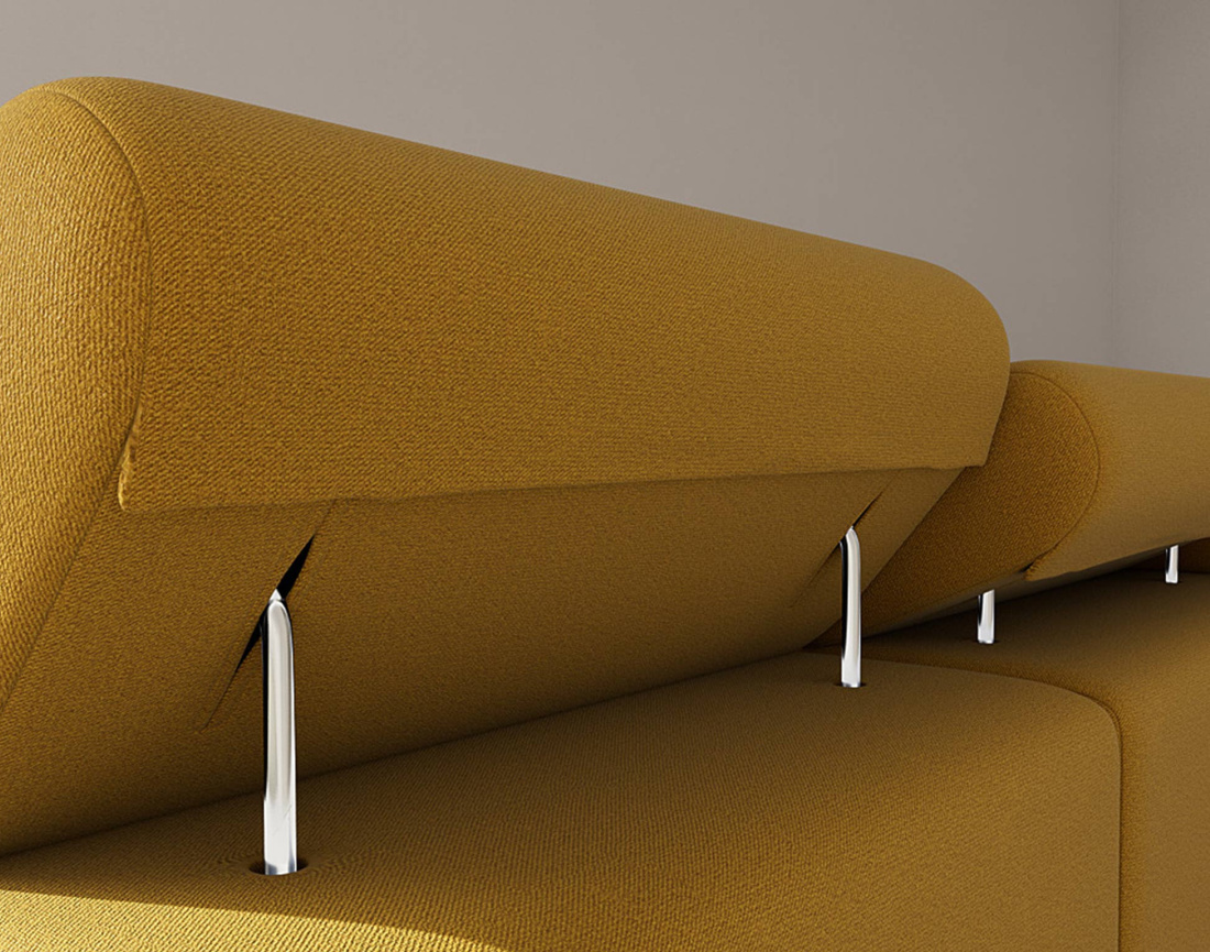 Canapé d'angle droit 6 places convertible avec coffre et têtières réglables en velours Pablo