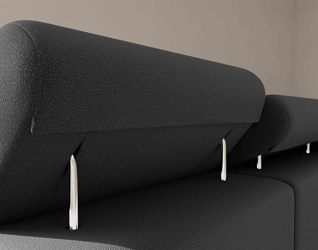 Canapé d'angle droit 6 places convertible avec coffre et têtières réglables en velours Pablo