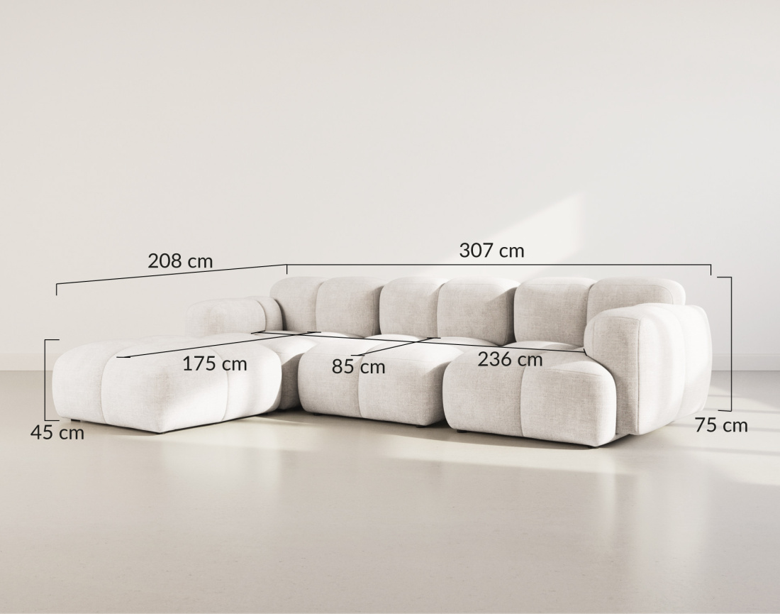 Canapé modulable d'angle réversible 4 places en velours texturé