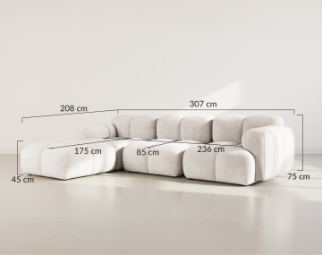 Canapé modulable d'angle réversible 4 places en velours texturé