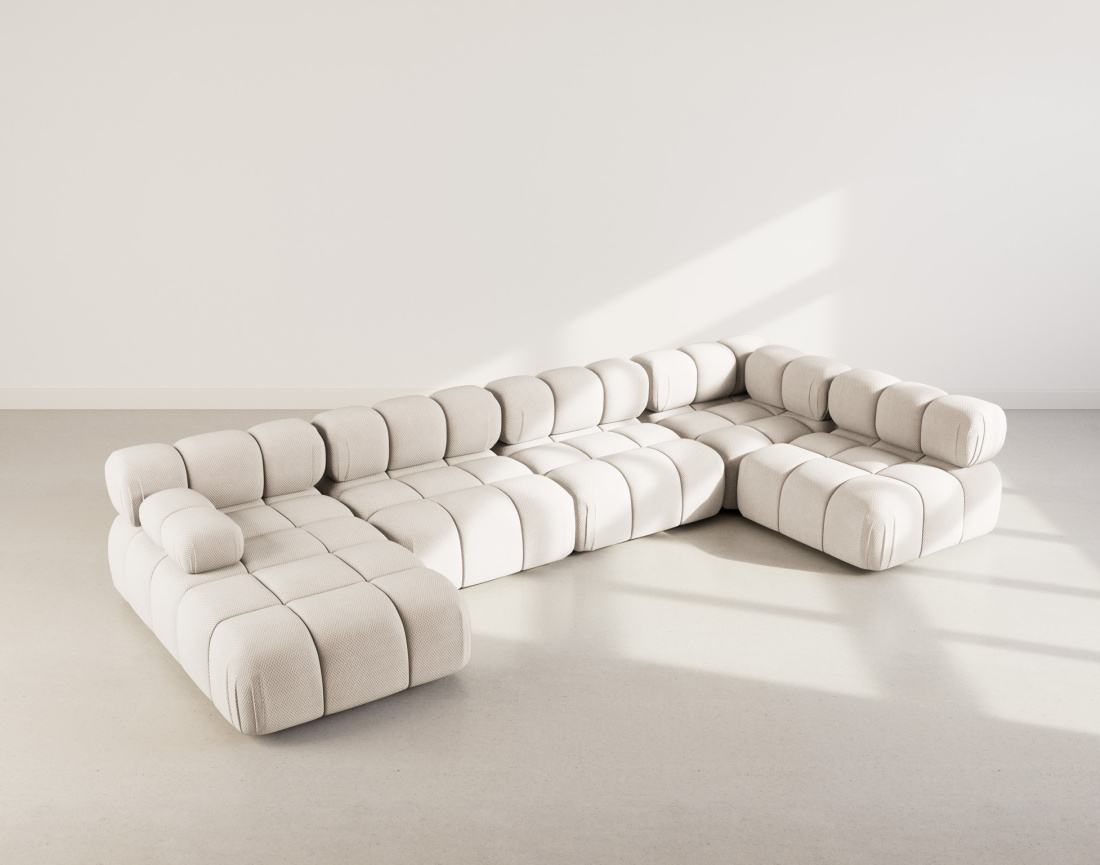 Canapé panoramique modulable d'angle droit 7 places en velours texturé Ruby