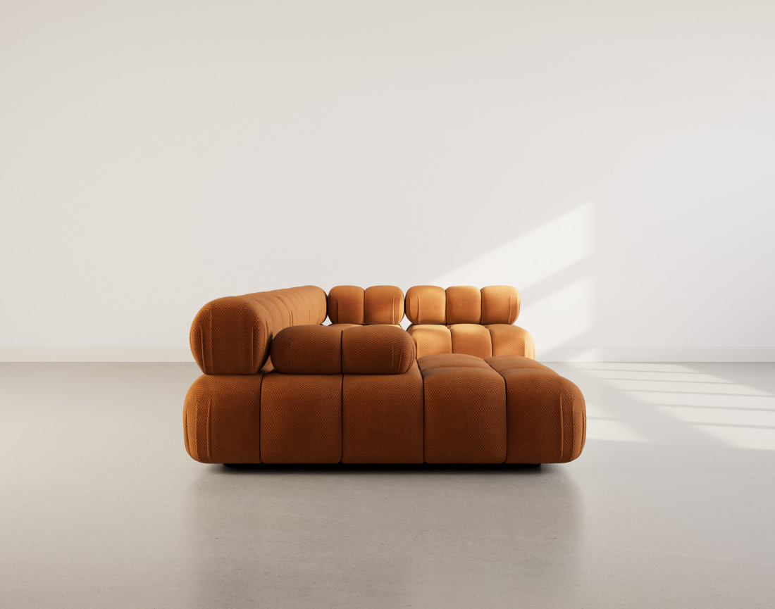 Canapé panoramique modulable d'angle droit 7 places en velours texturé Ruby