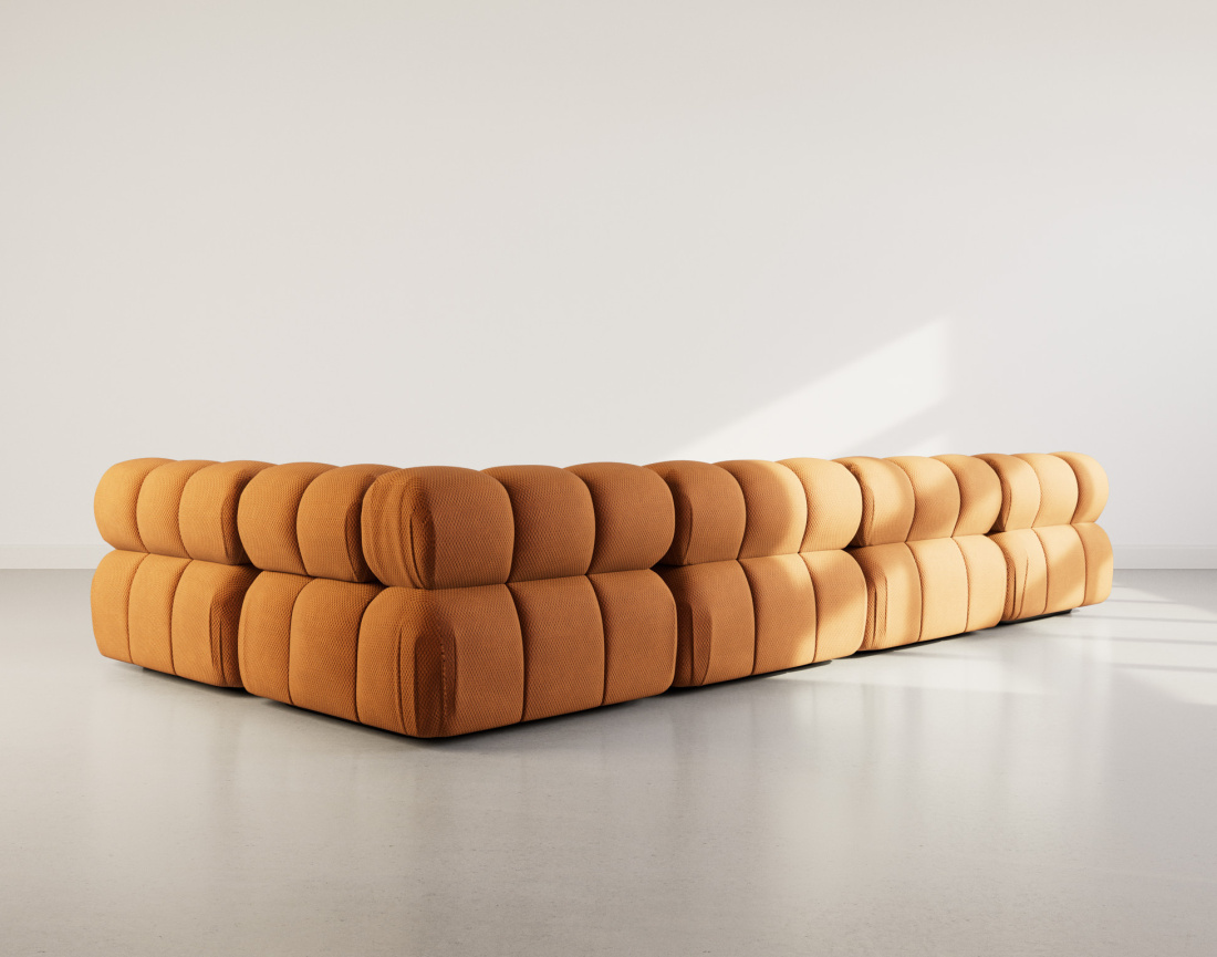 Canapé panoramique modulable d'angle droit 7 places en velours texturé Ruby