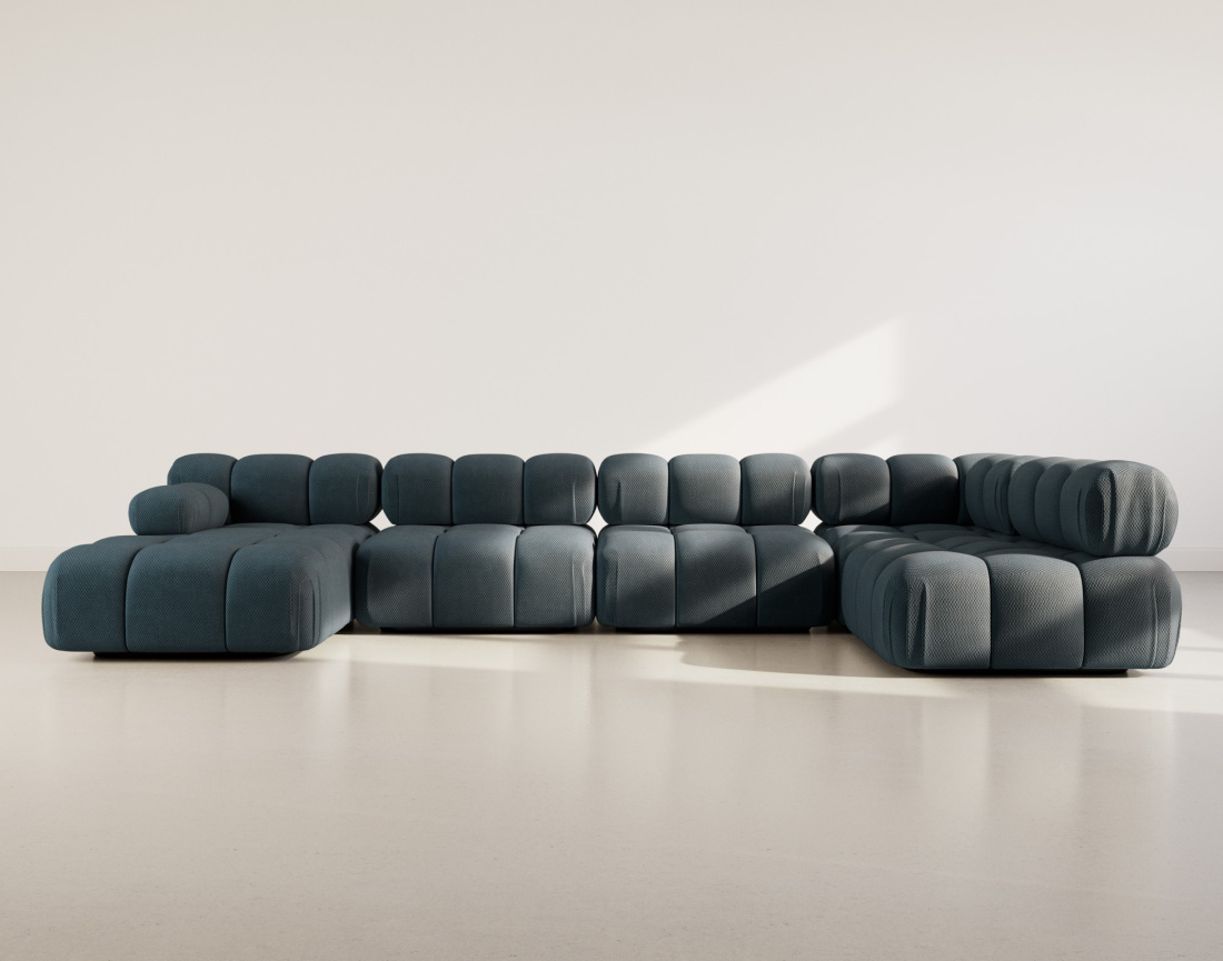 Canapé panoramique modulable d'angle droit 7 places en velours texturé Ruby