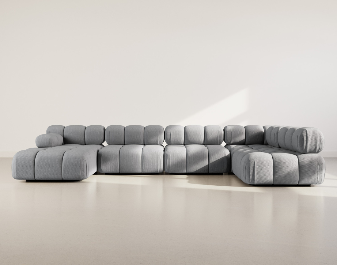 Canapé panoramique modulable d'angle droit 7 places en velours texturé Ruby