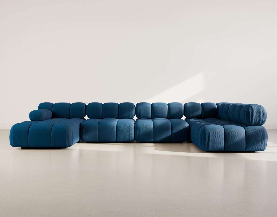 Canapé panoramique modulable d'angle droit 7 places en velours texturé Ruby