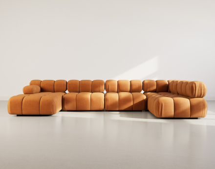 Canapé panoramique modulable d'angle droit 7 places en velours texturé Ruby