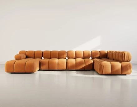 Canapé panoramique modulable d'angle droit 7 places en velours texturé Ruby