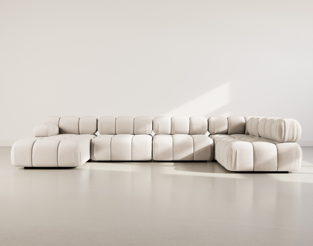 Canapé panoramique modulable d'angle droit 7 places en velours texturé Ruby