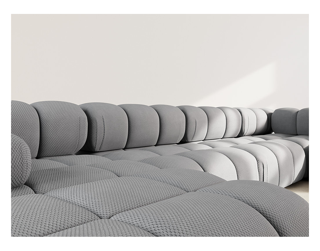 Canapé panoramique modulable d'angle droit 7 places en velours texturé Ruby