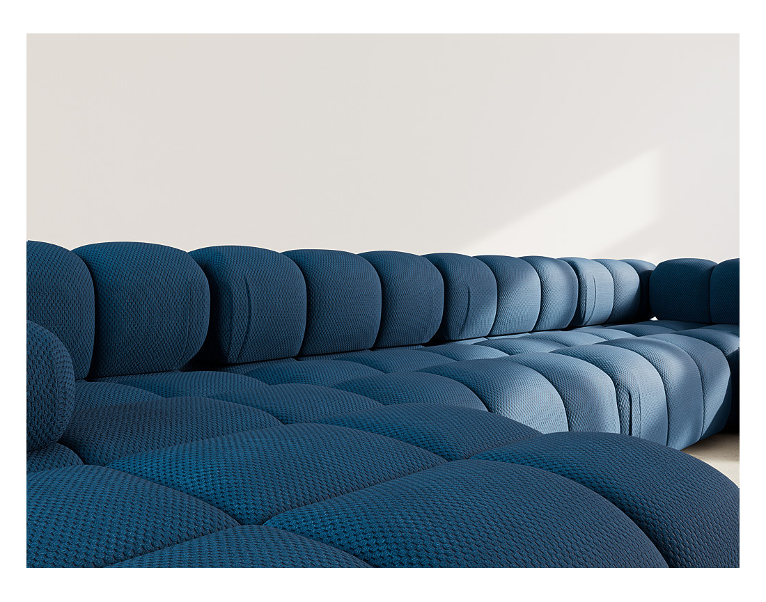 Canapé panoramique modulable d'angle droit 7 places en velours texturé Ruby