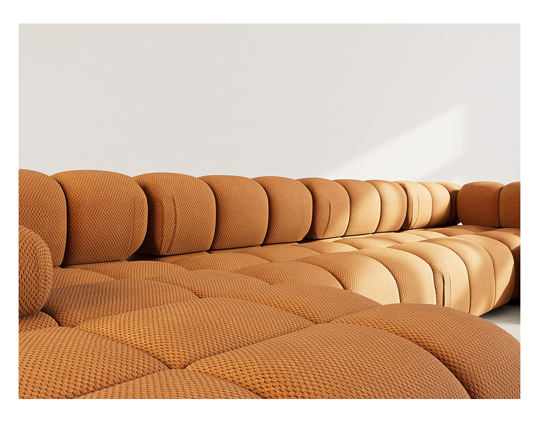 Canapé panoramique modulable d'angle droit 7 places en velours texturé Ruby