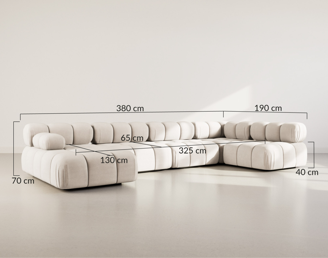 Canapé panoramique modulable d'angle droit 7 places en velours texturé Ruby