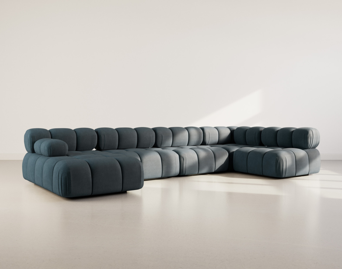 Canapé panoramique modulable d'angle droit 7 places en velours texturé Ruby