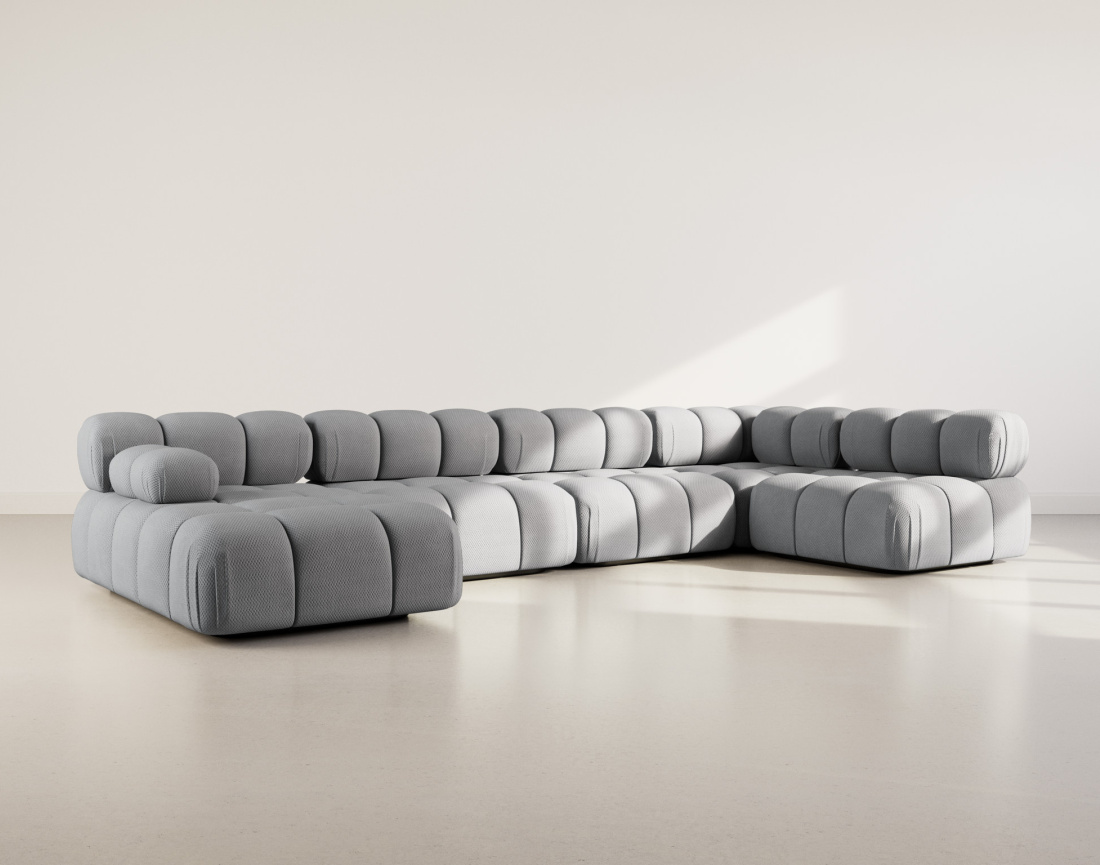 Canapé panoramique modulable d'angle droit 7 places en velours texturé Ruby