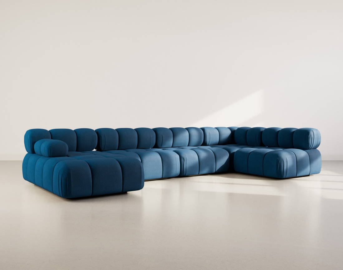 Canapé panoramique modulable d'angle droit 7 places en velours texturé Ruby