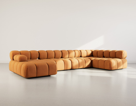 Canapé panoramique modulable d'angle droit 7 places en velours texturé Ruby