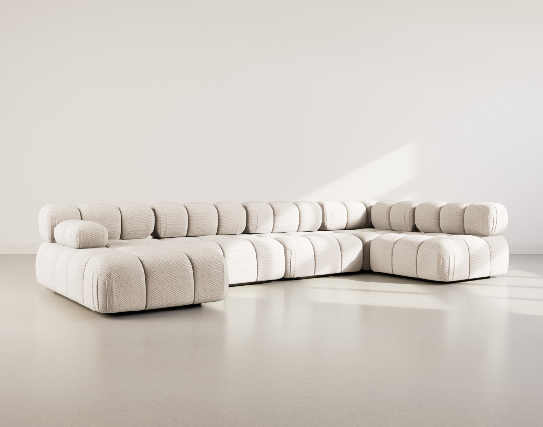 Canapé panoramique modulable d'angle droit 7 places en velours texturé Ruby