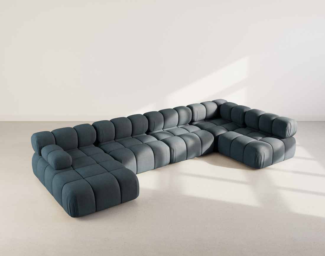 Canapé panoramique modulable d'angle droit 7 places en velours texturé Ruby