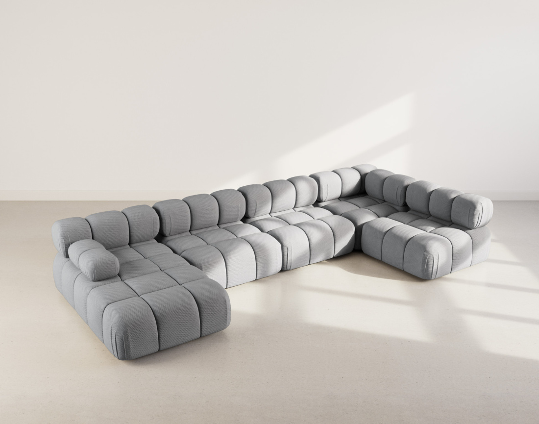 Canapé panoramique modulable d'angle droit 7 places en velours texturé Ruby