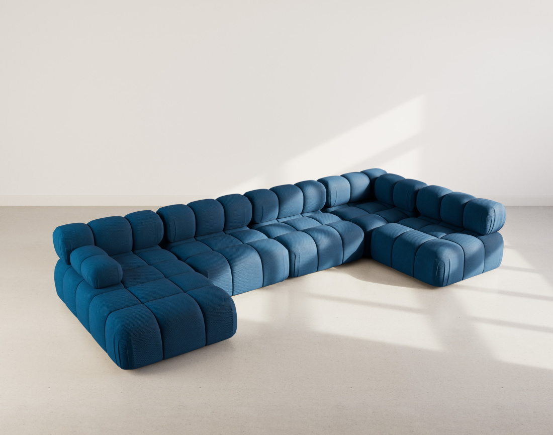 Canapé panoramique modulable d'angle droit 7 places en velours texturé Ruby