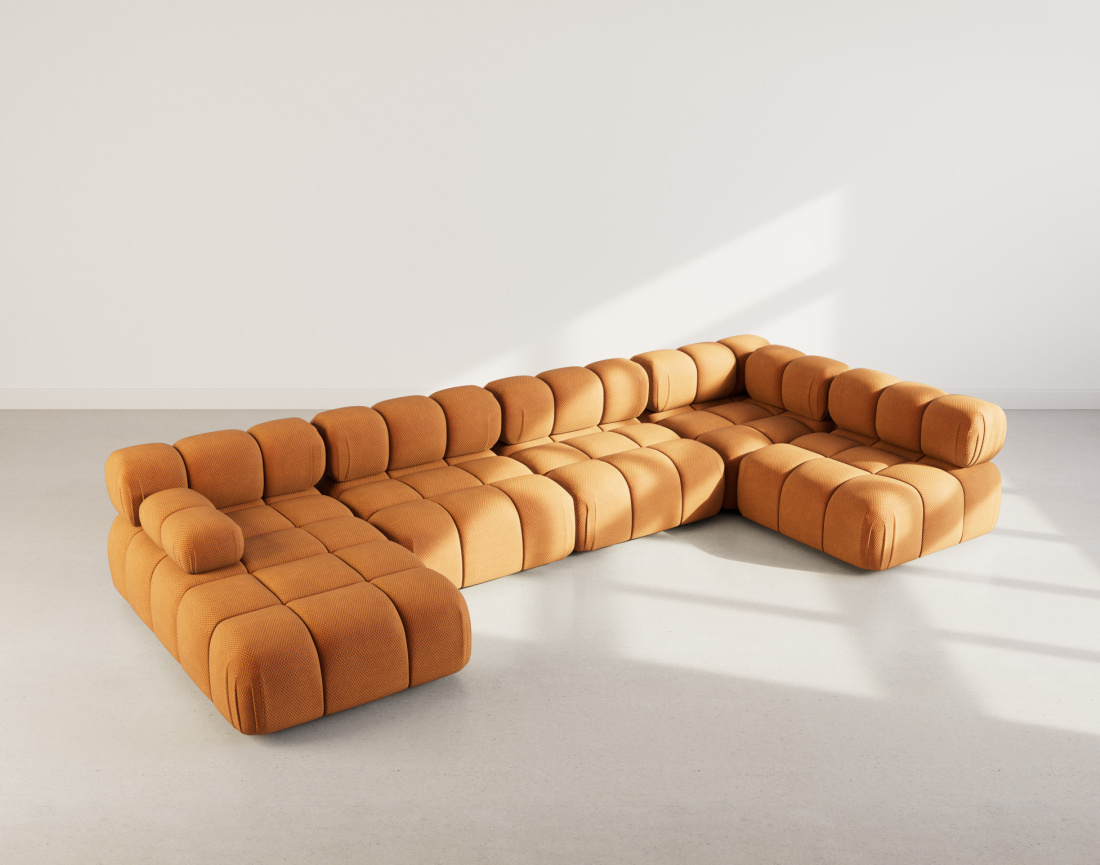 Canapé panoramique modulable d'angle droit 7 places en velours texturé Ruby