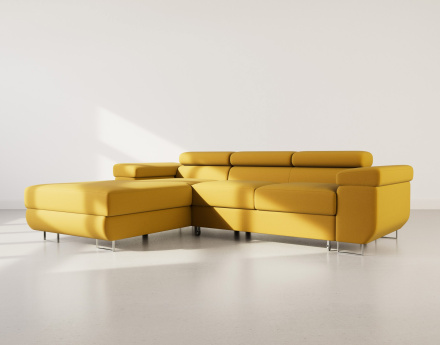 Canapé d'angle gauche 6 places convertible avec coffre et têtières réglables en velours Pablo