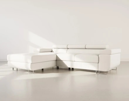 Canapé d'angle gauche 6 places convertible avec coffre et têtières réglables en velours Pablo