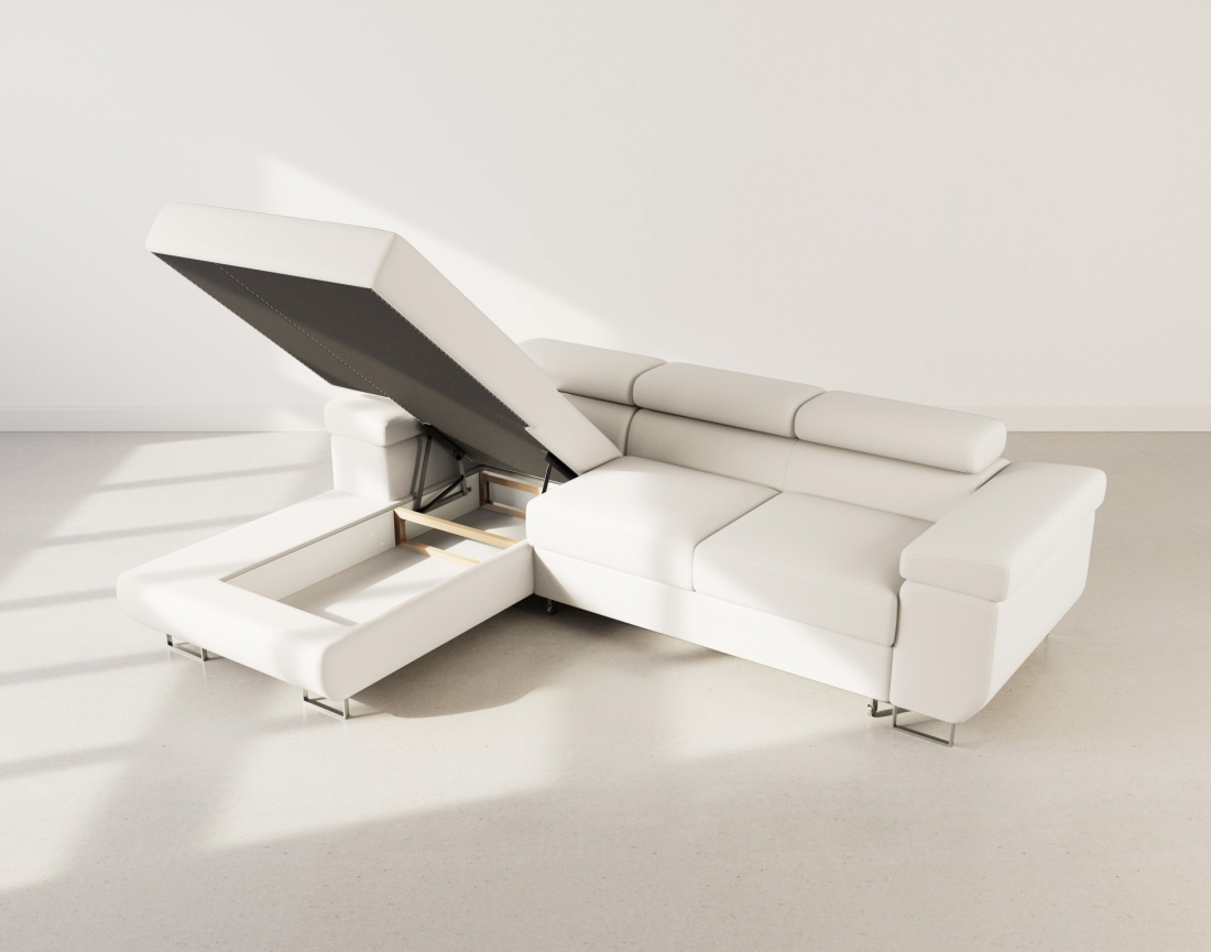 Canapé d'angle gauche 6 places convertible avec coffre et têtières réglables en velours Pablo