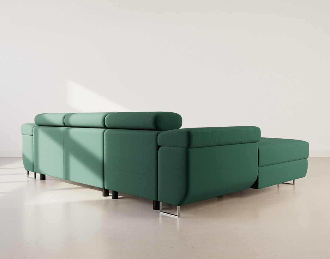 Canapé d'angle gauche 6 places convertible avec coffre et têtières réglables en velours Pablo