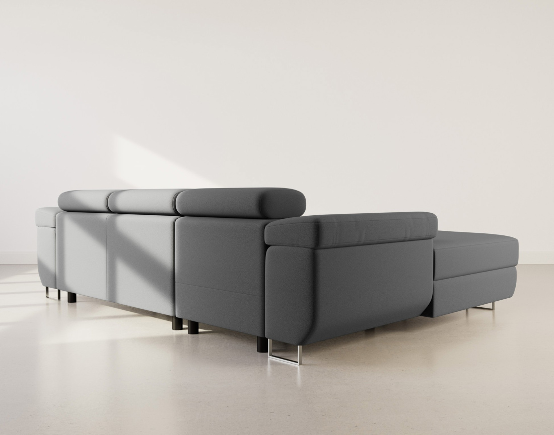 Canapé d'angle gauche 6 places convertible avec coffre et têtières réglables en velours Pablo