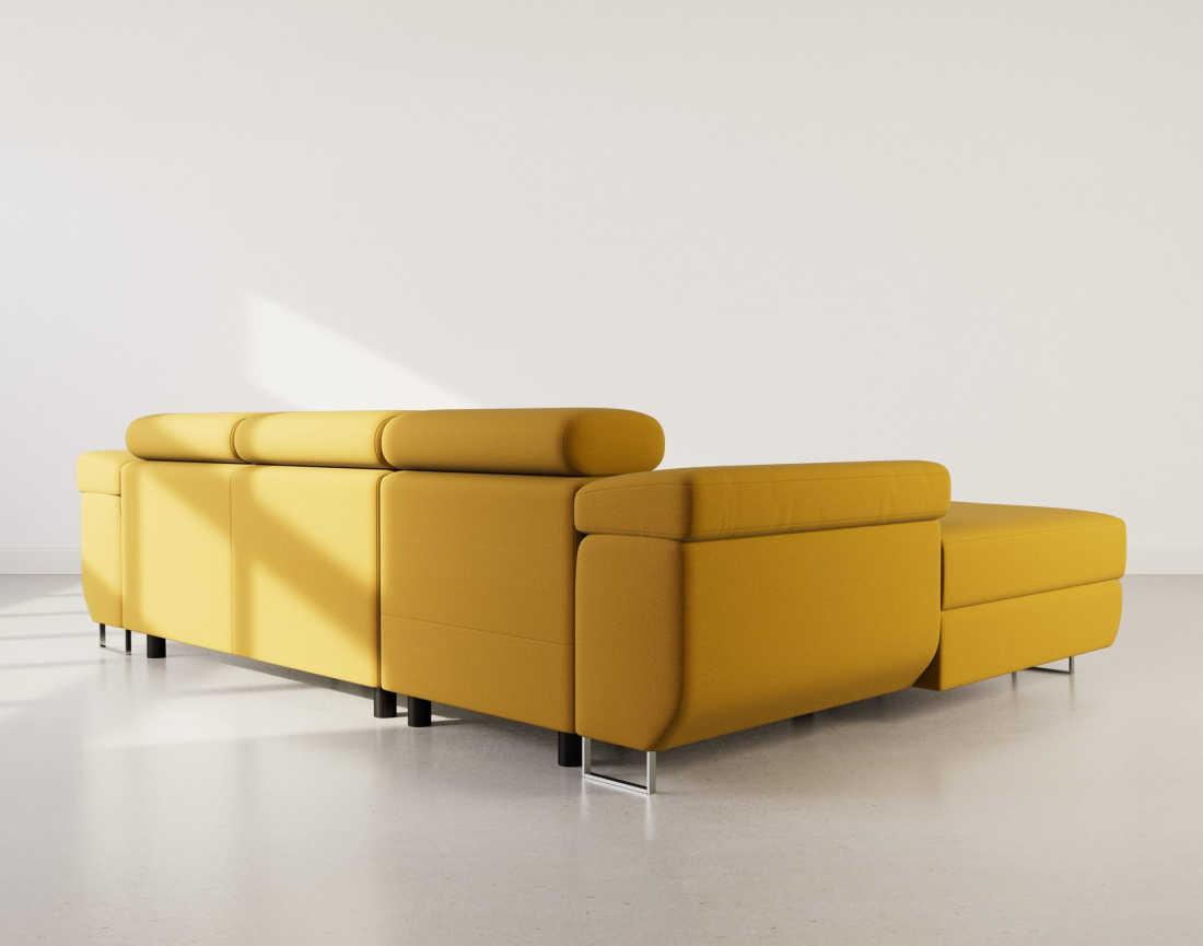 Canapé d'angle gauche 6 places convertible avec coffre et têtières réglables en velours Pablo