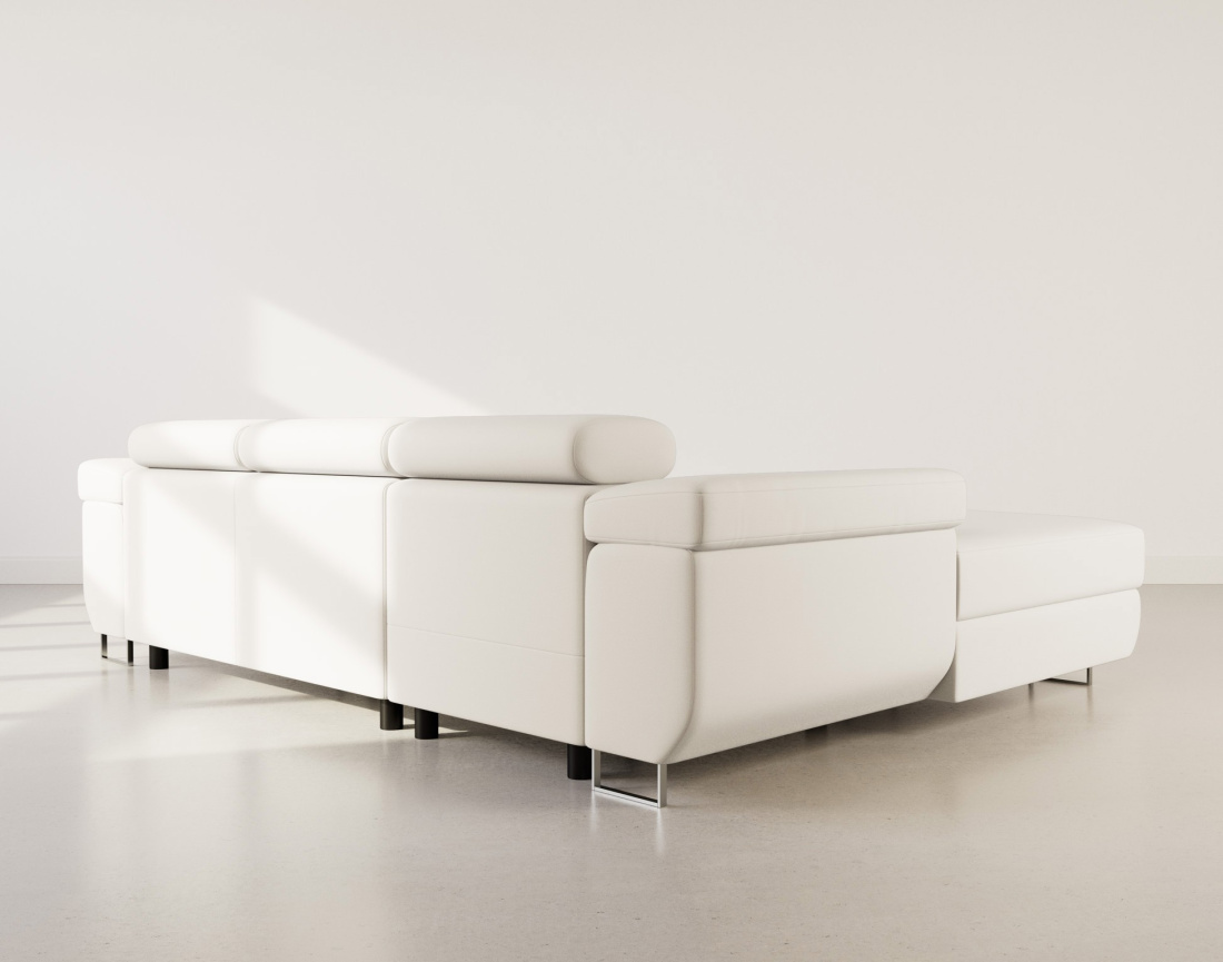 Canapé d'angle gauche 6 places convertible avec coffre et têtières réglables en velours Pablo