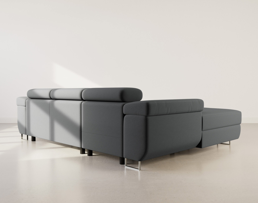 Canapé d'angle gauche 6 places convertible avec coffre et têtières réglables en velours Pablo