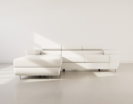 Canapé d'angle gauche 6 places convertible avec coffre et têtières réglables en velours Pablo