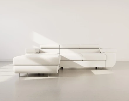 Canapé d'angle gauche 6 places convertible avec coffre et têtières réglables en velours Pablo