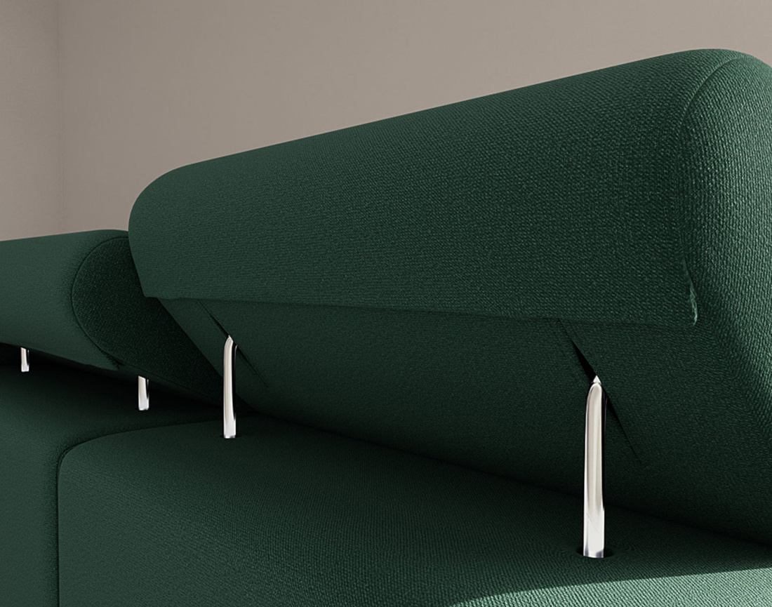 Canapé d'angle gauche 6 places convertible avec coffre et têtières réglables en velours Pablo